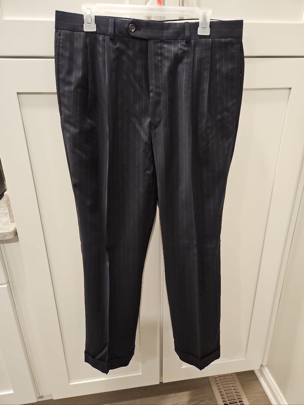 Ralph Lauren Mens Size 34x30  Black Pinstripe Wool-Blend Dress Pants